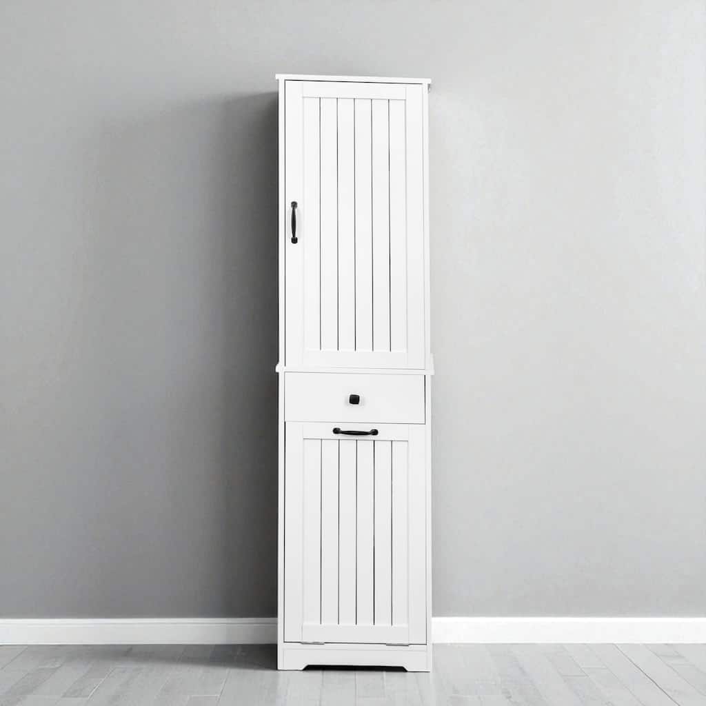 70.87" Laundry Cabinet with Storage Cabinet and Drawer, White with Removable Cloth Bags