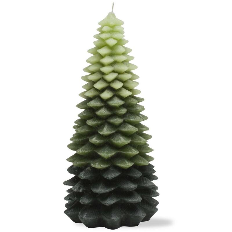 Extra Large Green Ombre Tree Shaped Wax Candle with Chunky Leaf Accents 11.5 in