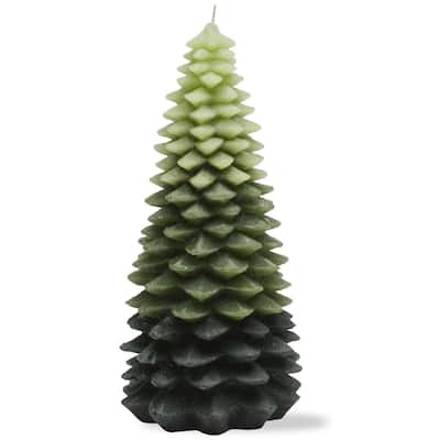 Extra Large Green Ombre Tree Shaped Wax Candle with Chunky Leaf Accents 11.5 in