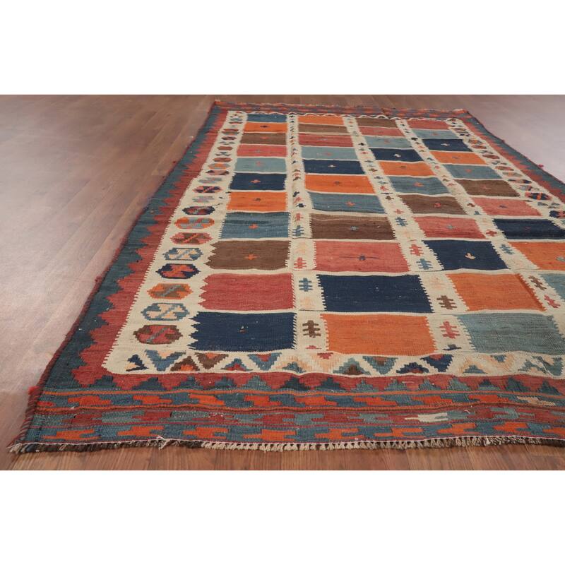 Hand Woven Oriental 100% Wool Carpet Southwestern Tribal Multi-Colored Kilim Area Rug - 7' 8'' X 4' 2''