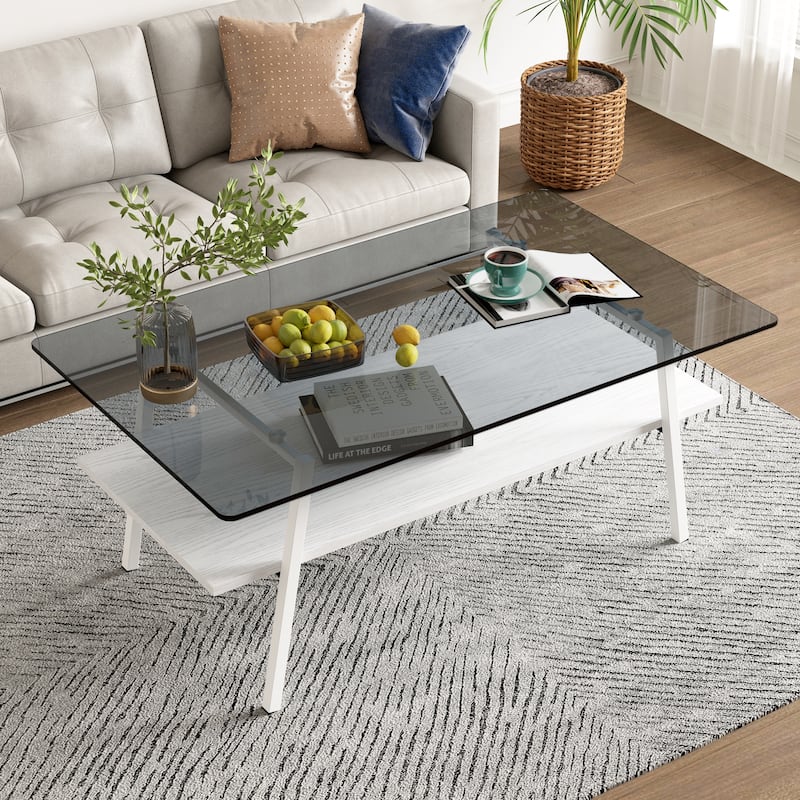 38x22'' Rectangle Coffee Table with Tempered Glass Tabletop