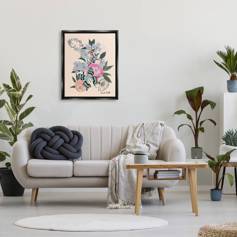 Stupell Pastel Flowers & Butterfly Framed Floater Canvas Wall Art Design by Hannah Byatt