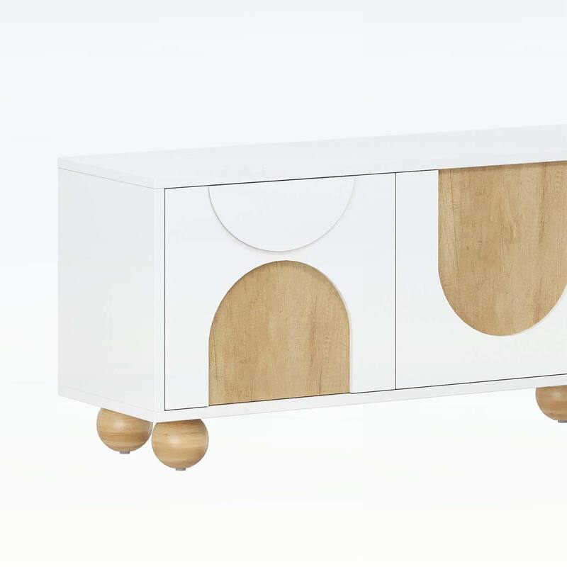 Farmhouse Media Console Table with Rebound Device,5 Solid Wood Legs