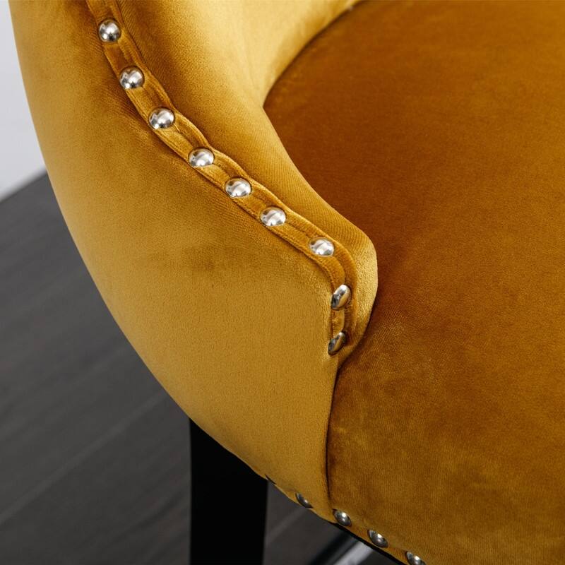 Velvet Upholstered Wing-Back Barstools and Wooden Legs, and Chrome Nailhead Trim, Leisure Style Bar Chairs,Bar stools，Set of 2