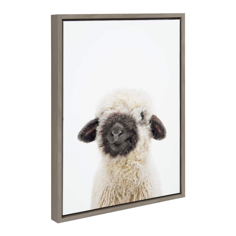 Kate and Laurel Sylvie Animal Studio Black Nosed Sheep Framed Canvas by Amy Peterson Art Studio - 18x24 - Grey