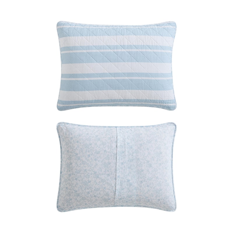 Nautica Seafront Stripe Blue Cotton Reversible Quilt Set