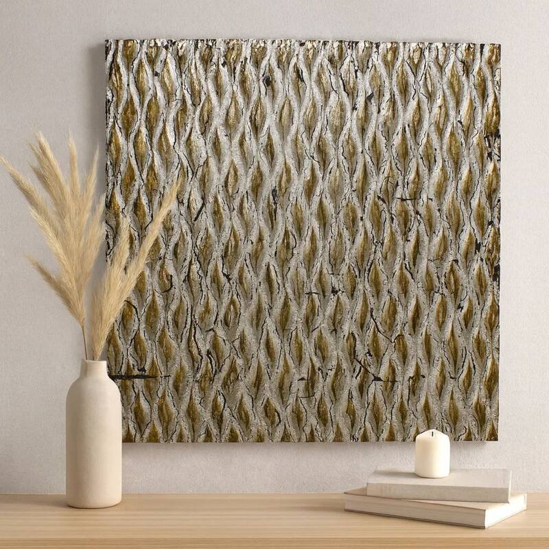 Modern Style Wooden Wall Decor with Patterned Carving, Large, Silver - 6 x 12