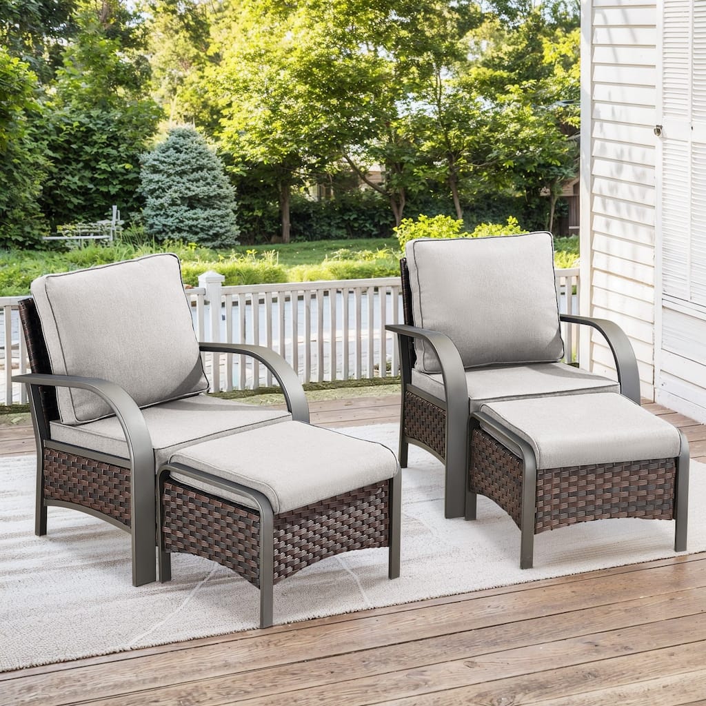 4 Piece Patio Outdoor Chair with Ottomans