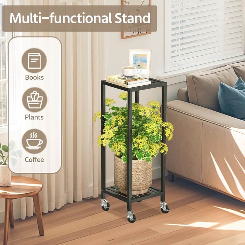 2 Tier Black Metal Plant Stand - 11.6 x 10.8 x 33.7 inches