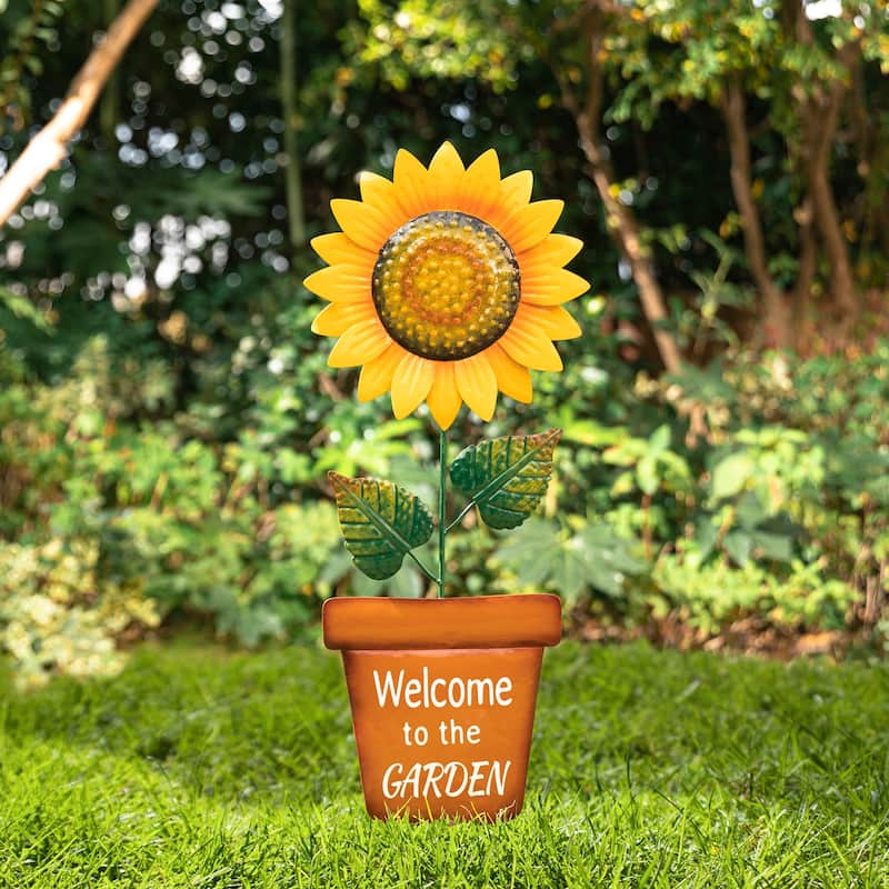 Glitzhome 36"H Metal Welcome to the Garden Sunflower Yard Stake