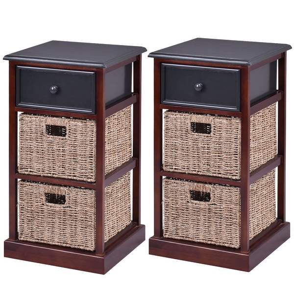 Shop Gymax 2PCS 2 Basket 3 Tier Nightstand 1 Drawer End ...