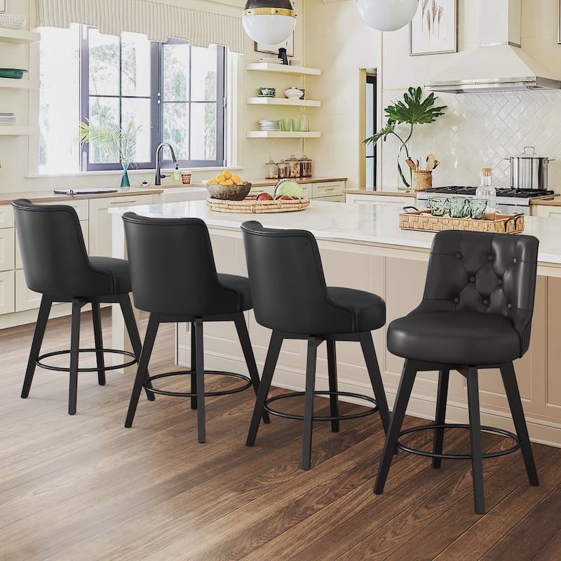 26" Counter Height Swivel Bar Stools with Solid Wood Frame Set of 4 - 26" H - Black