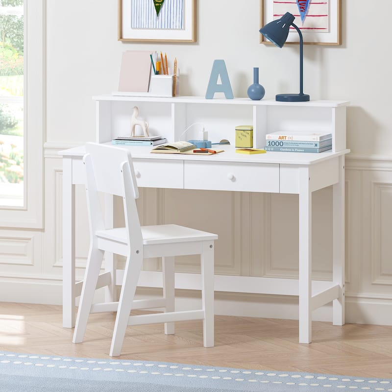 COSTARS Kids Desk and Chair Set with Hutch, Wooden Study Table for 5–12 Years Old, Student Writing Desk and Computer Workstation