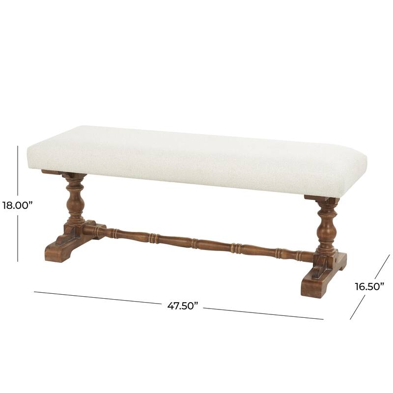 Fabric Home Bench with Brown Turned Legs - Cream - Roche River Decor