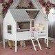 preview thumbnail 1 of 12, Twin Size Low Wood House Loft Bed With Two Side Windows for Home White+Grey