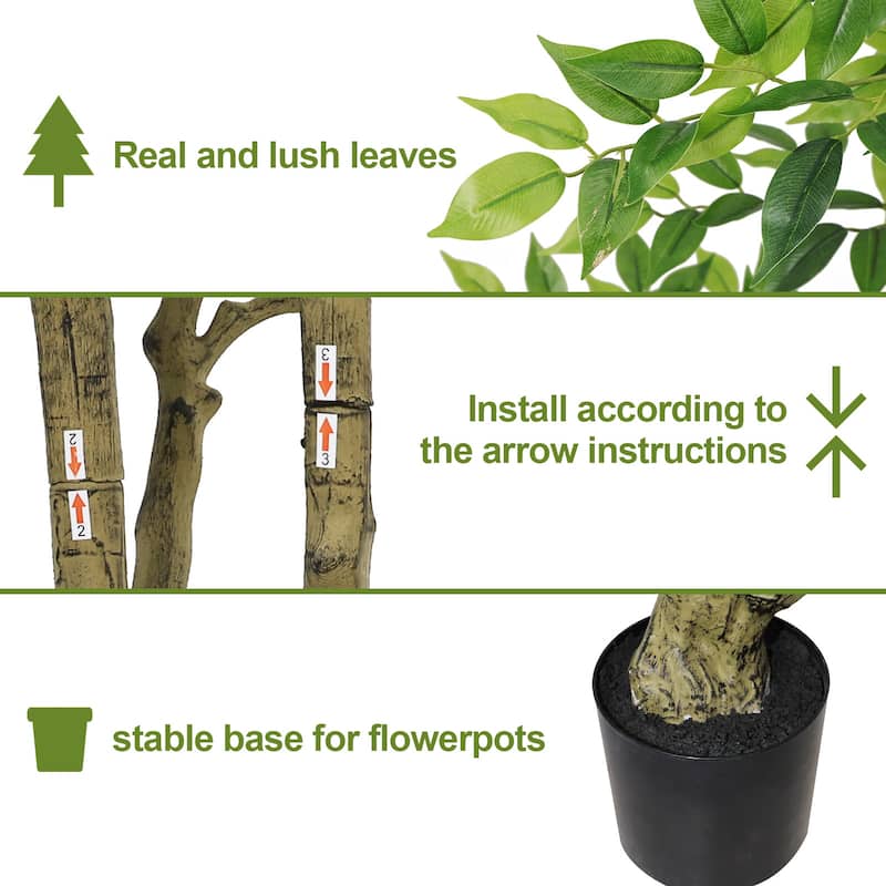 7ft Tall Artificial Banyan Tree With Natural Trunk And Realistic Silk Leaves, Large Imitation Potted Green Plant, 1pc/Set