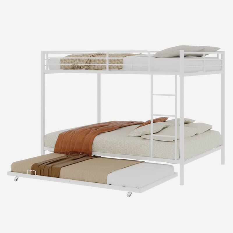 Metal Bunk Bed with Trundle and Safety Rails Modern Minimalist Design for Kids Guest or Shared Rooms