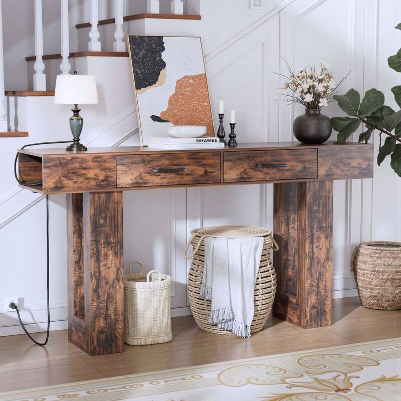 63-Inch Long Console Table, Wooden Rectangular Sofa Table Behind The Couch, Farmhouse Entryway Table for Entrance