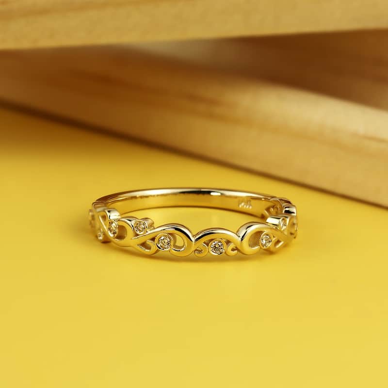 Auriya 1/10ctw Vintage Scroll Diamond Wedding Band 14K Gold