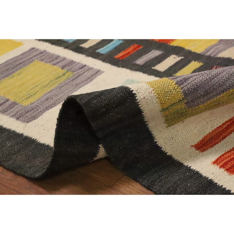 Hand Woven Oriental 100% Wool Carpet Southwestern Tribal Multi-Colored Kilim Area Rug - 9' 7'' X 6' 7''