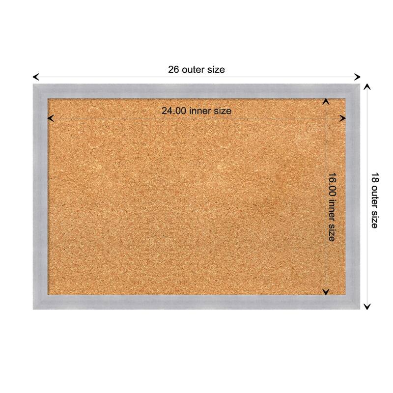Grace Narrow Framed Natural Corkboard Bulletin Board - Grace Brushed Nickel Narrow - Board Size 24x16