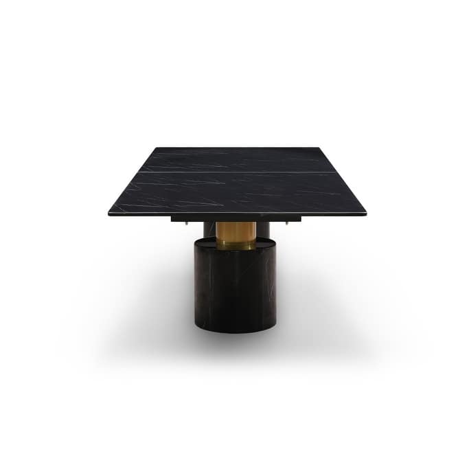 HomeRoots 180" Black and Gold Marble and Steel Double Pedestal Base Dining Table - 180.00 in. x 30.00 in. x 48.00 in.
