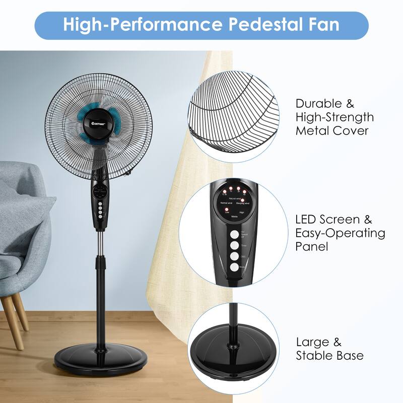 Costway 16'' Adjustable Oscillating Pedestal Fan Dual Blades w/Remote
