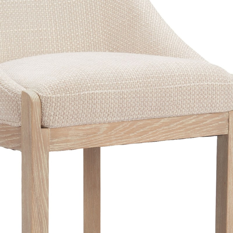 HomeRoots 27" Beige and Natural Fabric and Solid Wood Counter Height Bar Chair