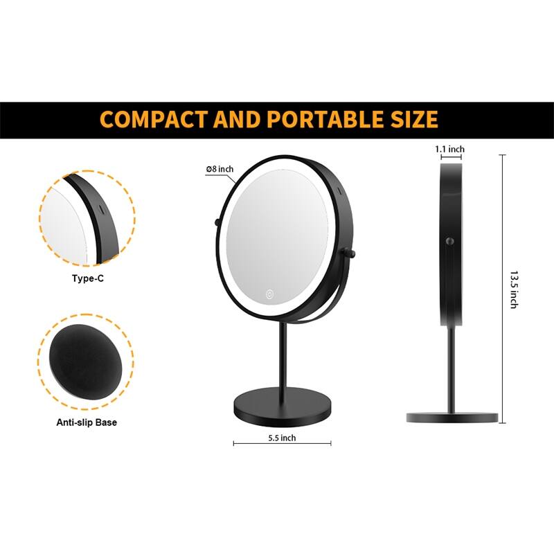 1X/10X 360 Rotation Makeup Mirror w/ Lights, 3 Color Lighting Dimmable