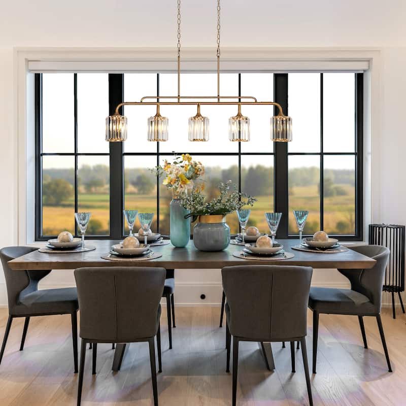 Modern 5-Light Crystal Chandeliers 47 IN Wide Island Lights for Kitchen Island