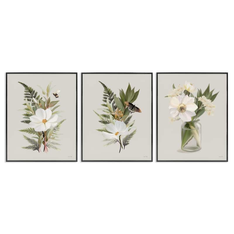 Stupell Country Magnolia Bundles Framed Giclee Art Design By House Fenway (Set of 3) - 11 x 14 - Black