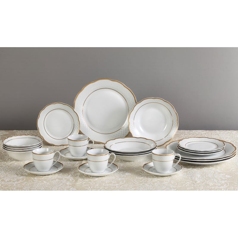 57 Piece Gold Wavy Dinnerware Set-Porcelain China Service for 8 People-Gloria