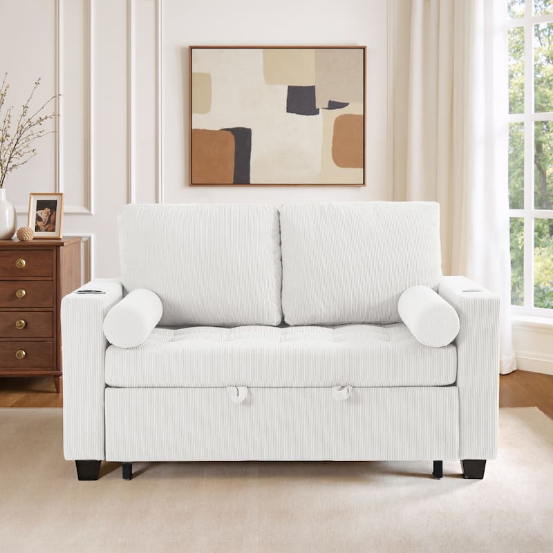 3-in-1 Pull-Out Sleeper Sofa Bed Convertible Adjustable Multi-Functional Loveseat with USB Port