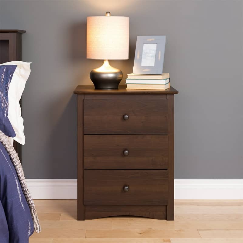 Traditional Tall Nightstand Side Table with 3 Drawers