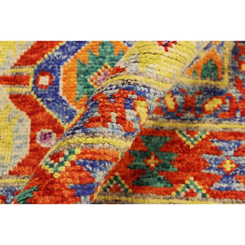 Rustic Balochi Contreras Red/Blue Hand Knotted Wool Rug - 5'8'' x 8'0''