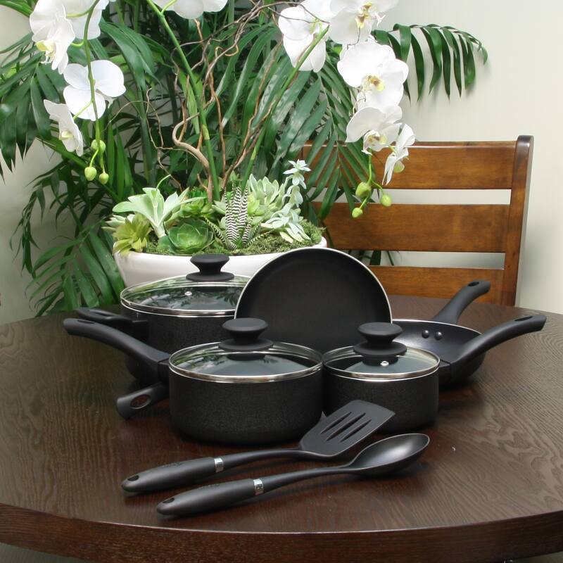 Oster Ashford 10 piece Aluminum Nonstick Cookware Set in Black