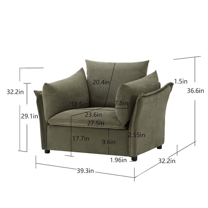 Chenille & Wood Oversized Lounge Chair with Removable Cushion Covers and High-Rebound Foam Seat