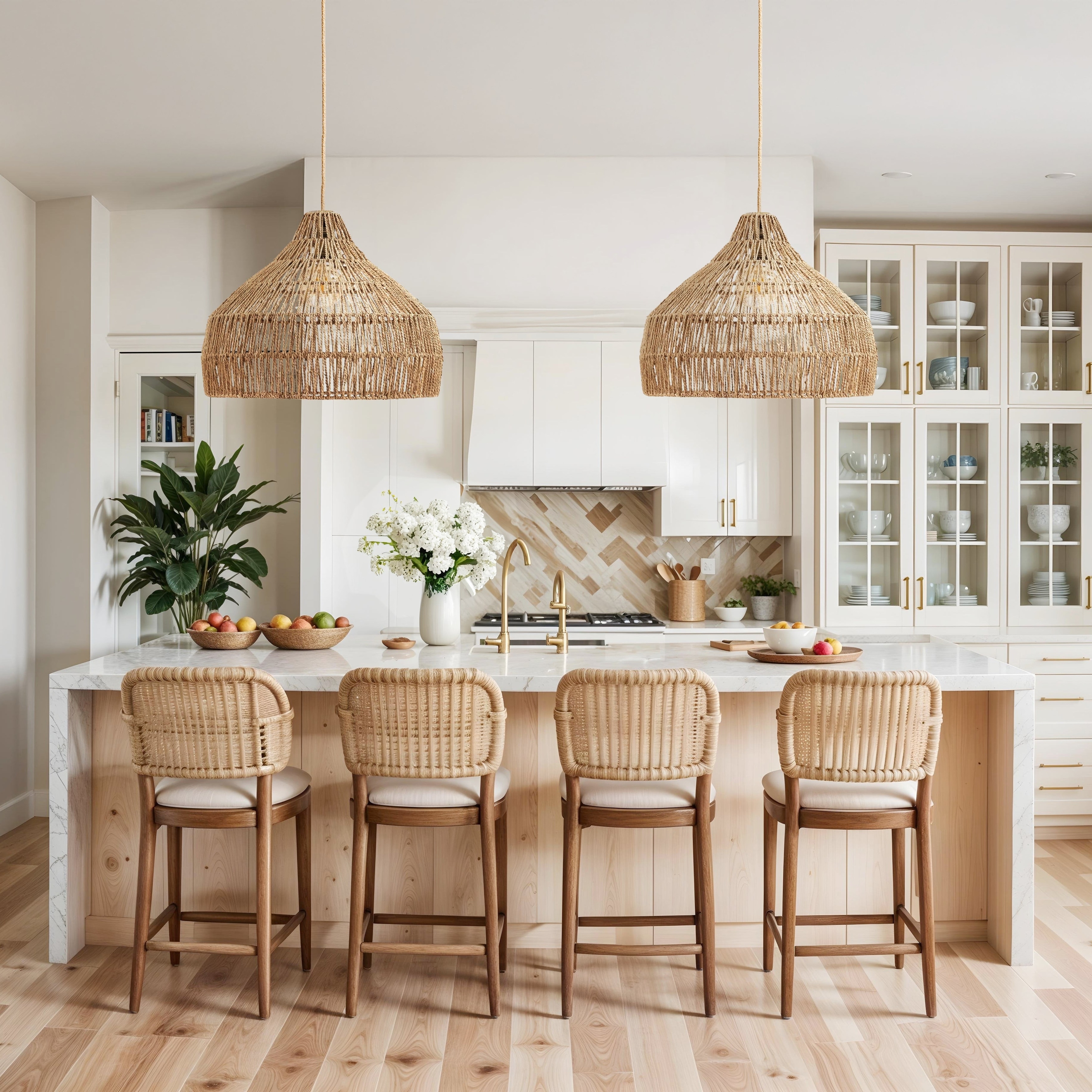 Dreamy Palm Fibers Pendant Light - Natural Dome 1-Light Handwoven Rattan Hanging Light For Modern, Boho, Farmhouse Room Decor