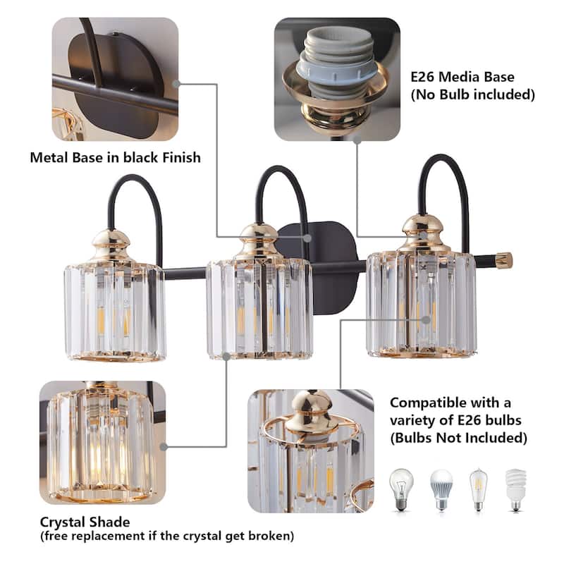 ExBrite Modern Rose Gold 1/2/3/4/5-light Bathroom Dimmable Crystal Vanity Lights Wall Sconces
