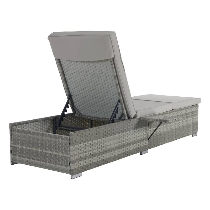 Outdoor Chaise Lounge Chair Set of 2 with Storage Patio Pool Chairs Tanning Lounges for Outside, Beach Rattan Recliners