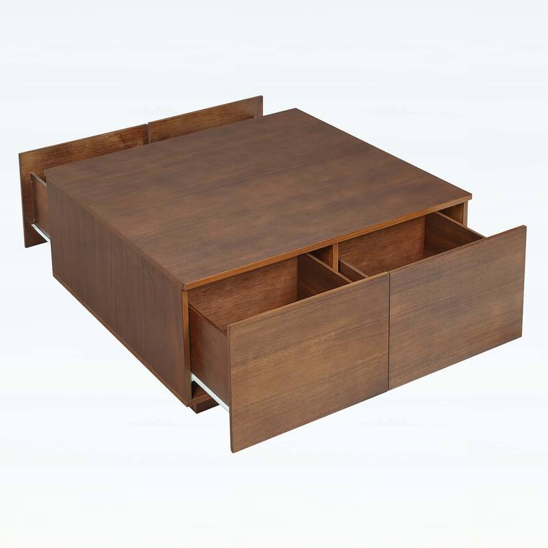 Square Coffee Table with 4 Spacious Drawers,Ideal for Modern and Traditional Living Rooms