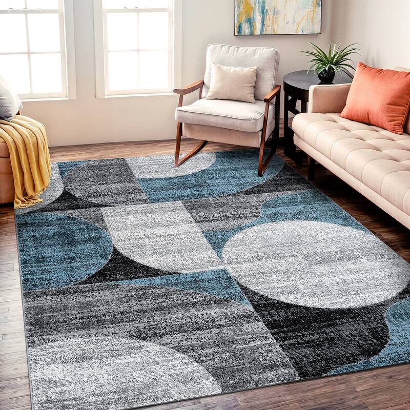 Modern Geometric Design Area Rug - 5' x 7' - Blue - Rectangle