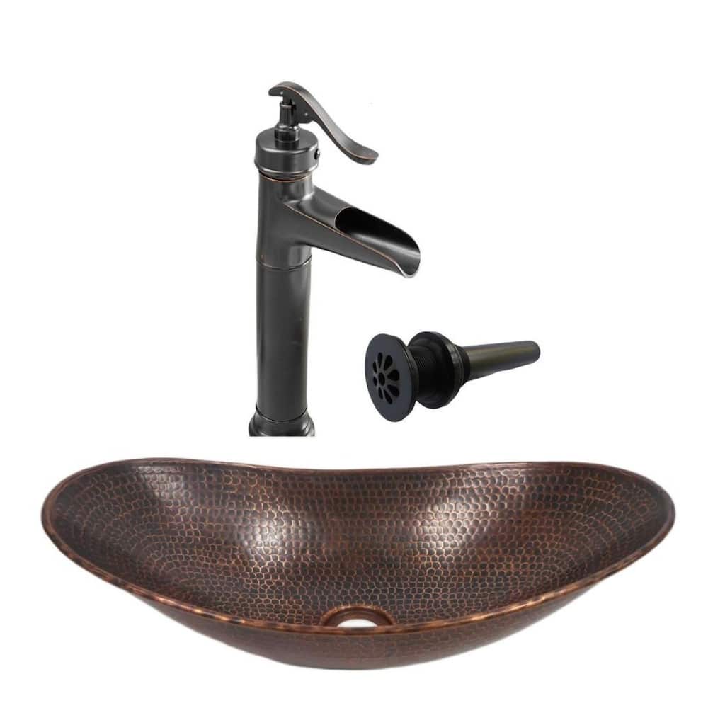 18" Copper Vessel Bath Sink in Brushed Sedona Included Faucet & Drain - 17.75" x 10.5" x 4" x 5.5"