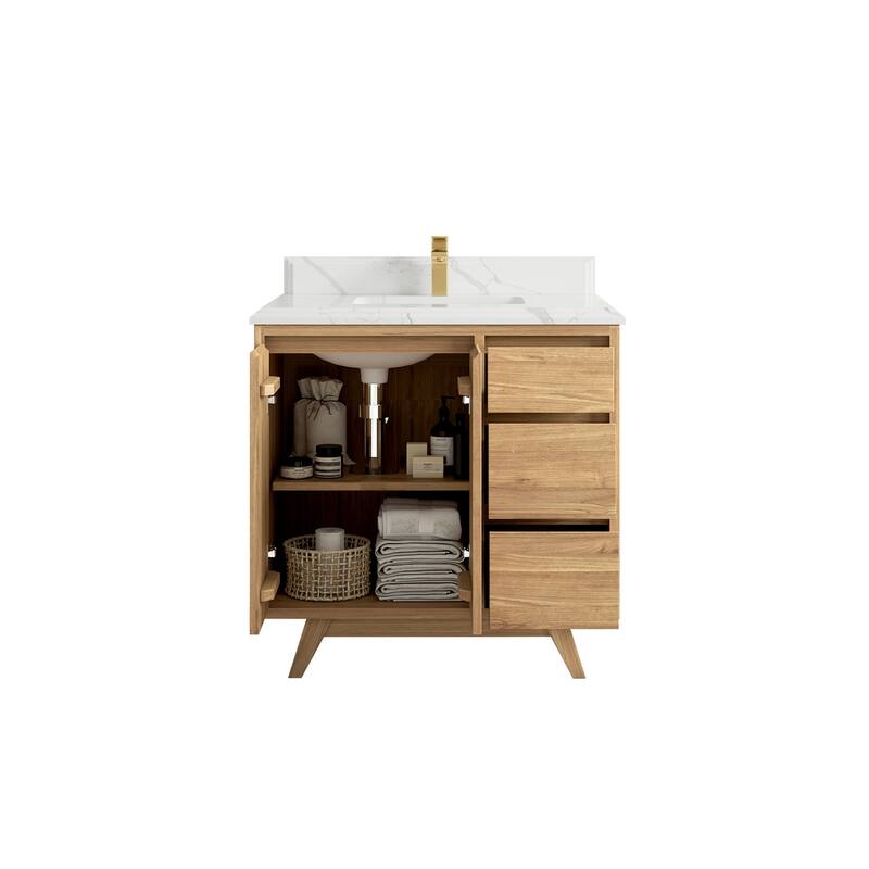 Willow Collections 36 in. W x 22 in. D Madison Teak Center Sink Bathroom Vanity with Countertop