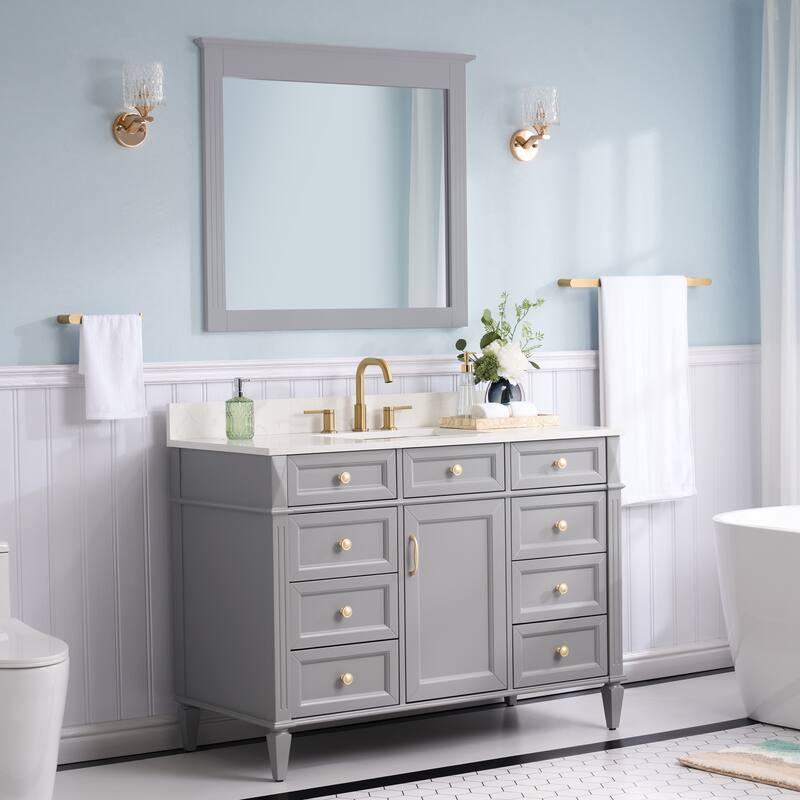 35''H Solid Wood Bath Vanity With Carrera White Quartz Top and Sink