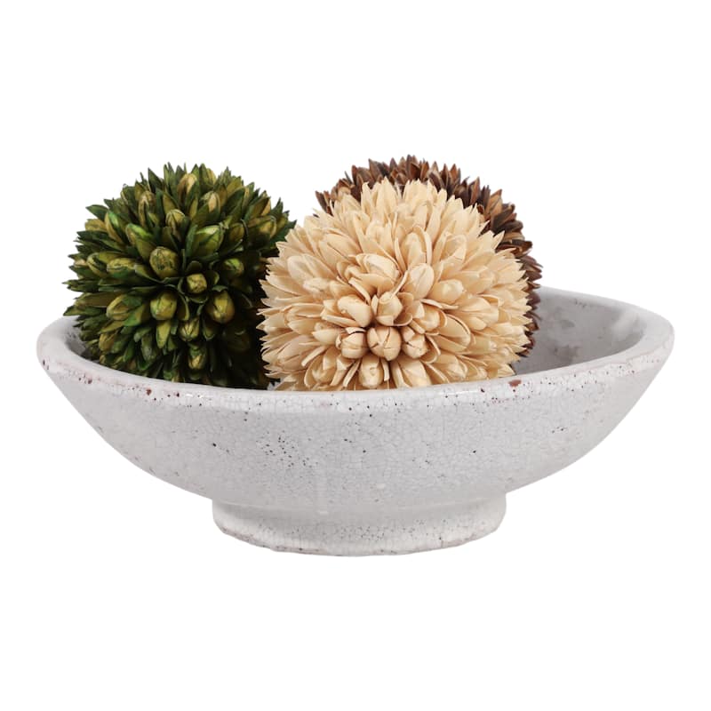 Decorative Bowl - White Terracotta Crackle Finish, 12 in. - 11.75"