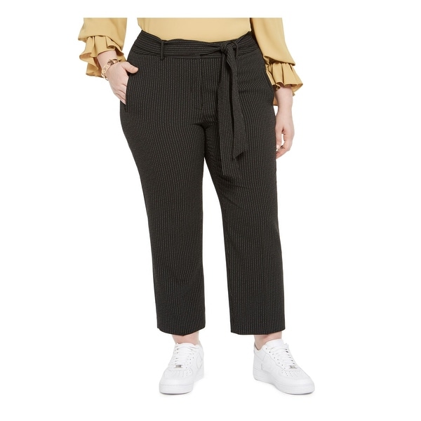 BAR III Womens Black Belted Striped Straight leg Pants Size 22W. Opens flyout.
