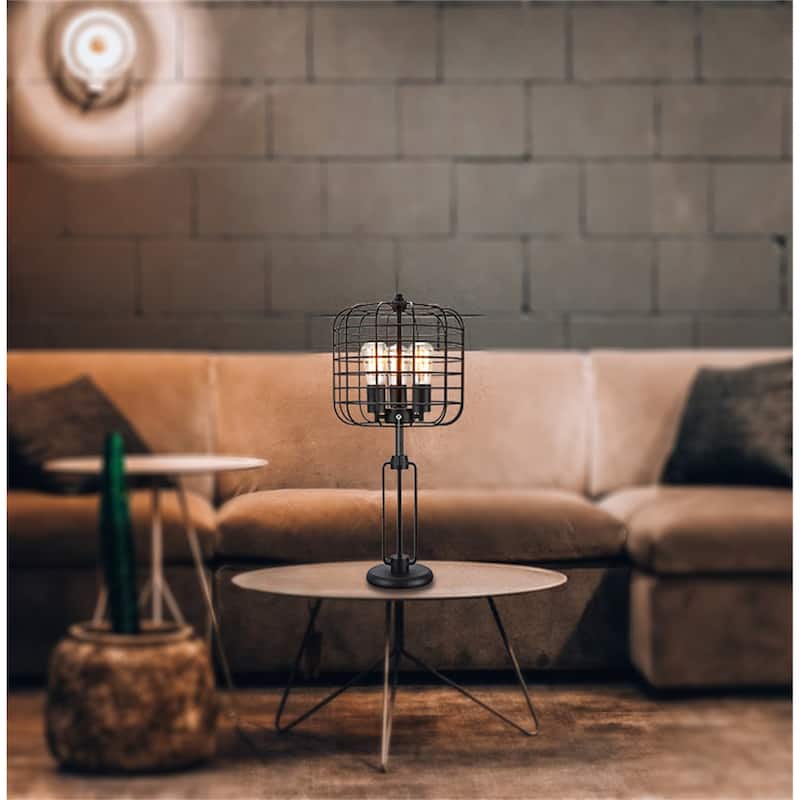 26"h Black Industrial Wire Cage Table Lamp w/ Edison Bulb 
