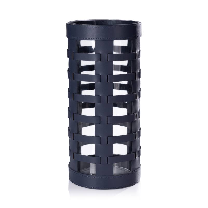 Nappa Woven Leather Glass Hurricane/ Vase - Navy