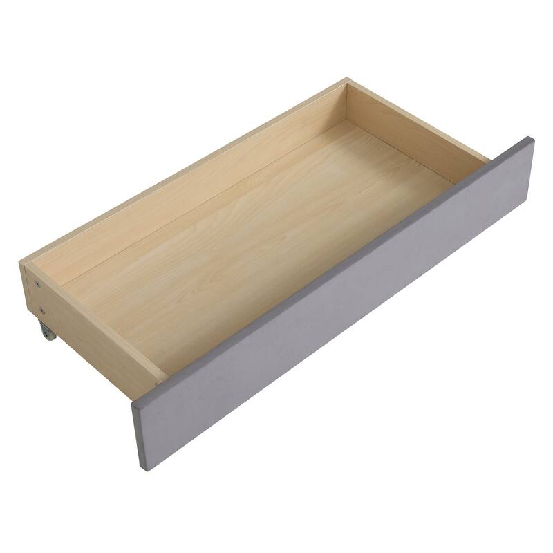 Twin Velvet Upholstered Bed Frame with Storage Drawers and Built-In Shelf, Platform Design with Plush Headboard